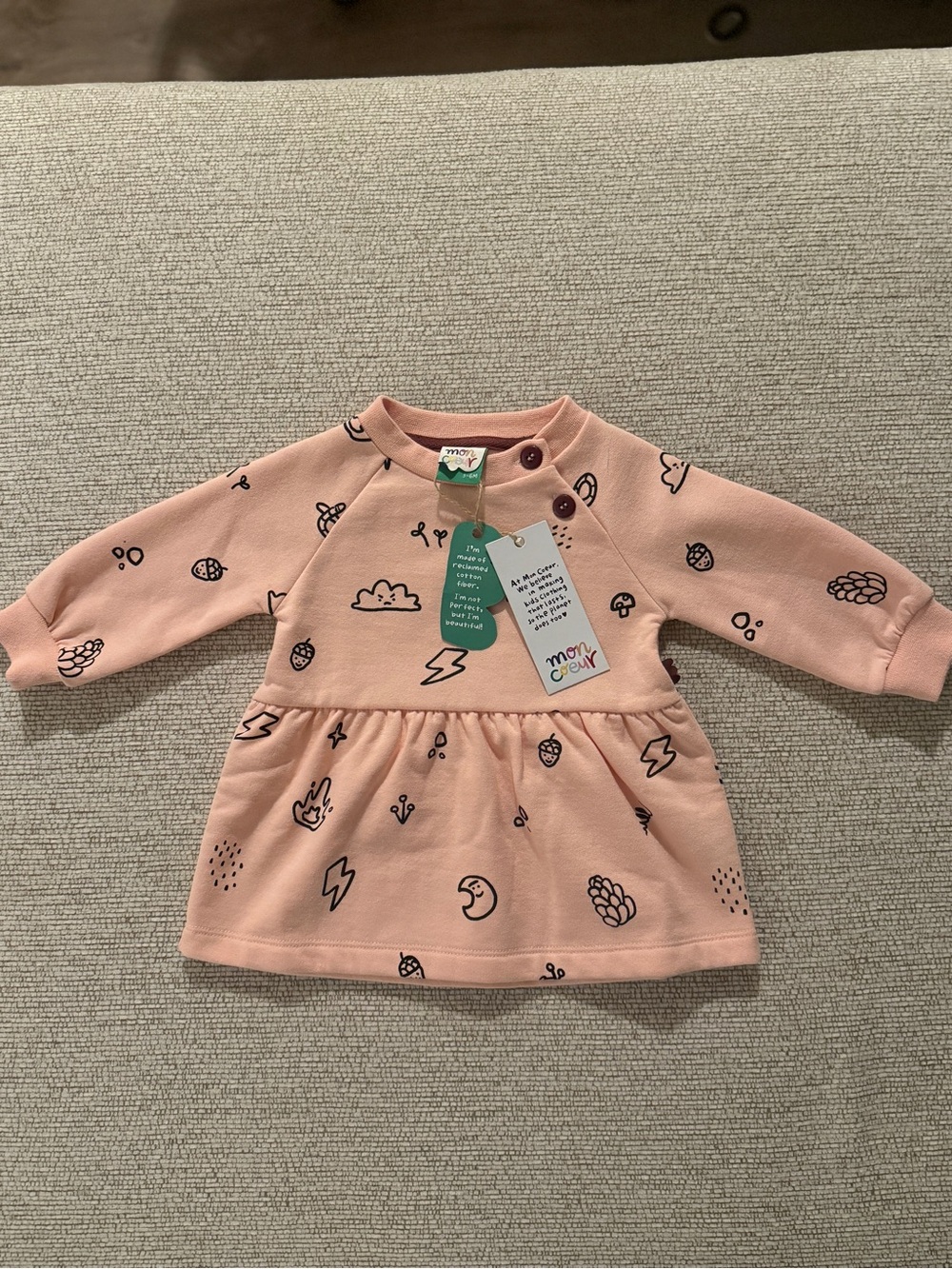 Mon Coeur Graphic Baby Dress with Black Doodles 3-6 Month